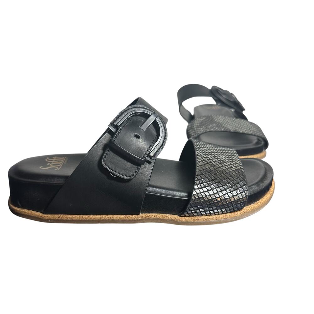 Sofft Amalfi Black Leather Slide Sandals size 8 Snake Embossed Comfort Shoes